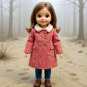 Bonpoint Pink Tweed Pea Coat with Faux Fur Collar